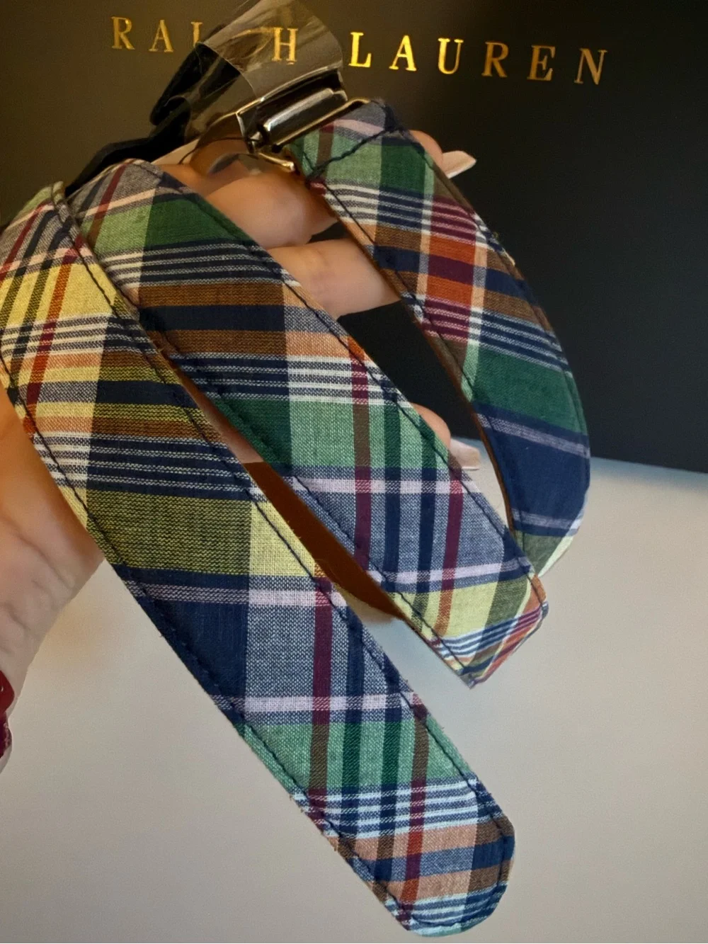 Polo Golf Ralph Lauren Men's Plaid Golf Belt Size 42 NWT Multicolor Leather
